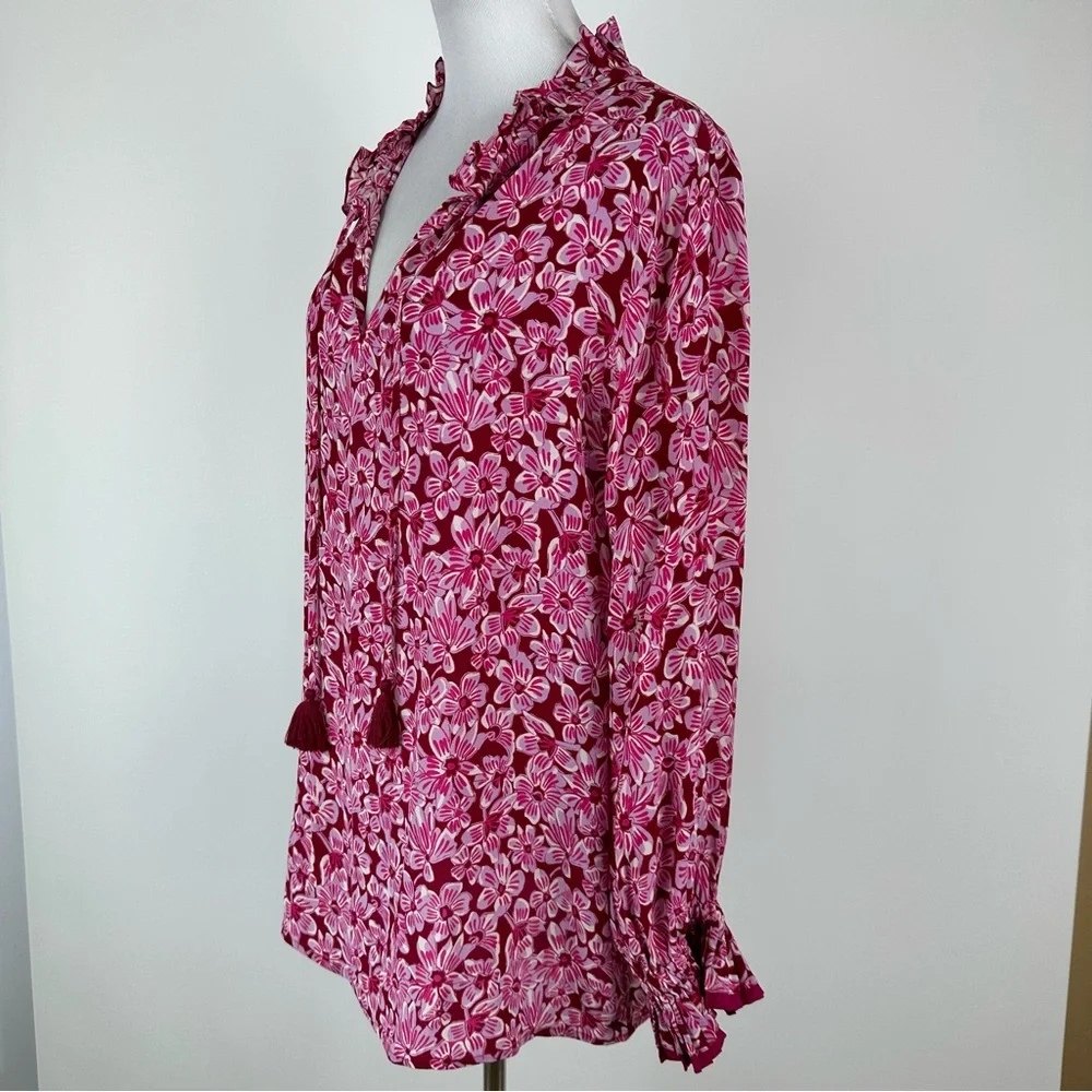 Rungolee Francesca Fuchsia Taffiti Floral Silk Top Size Large